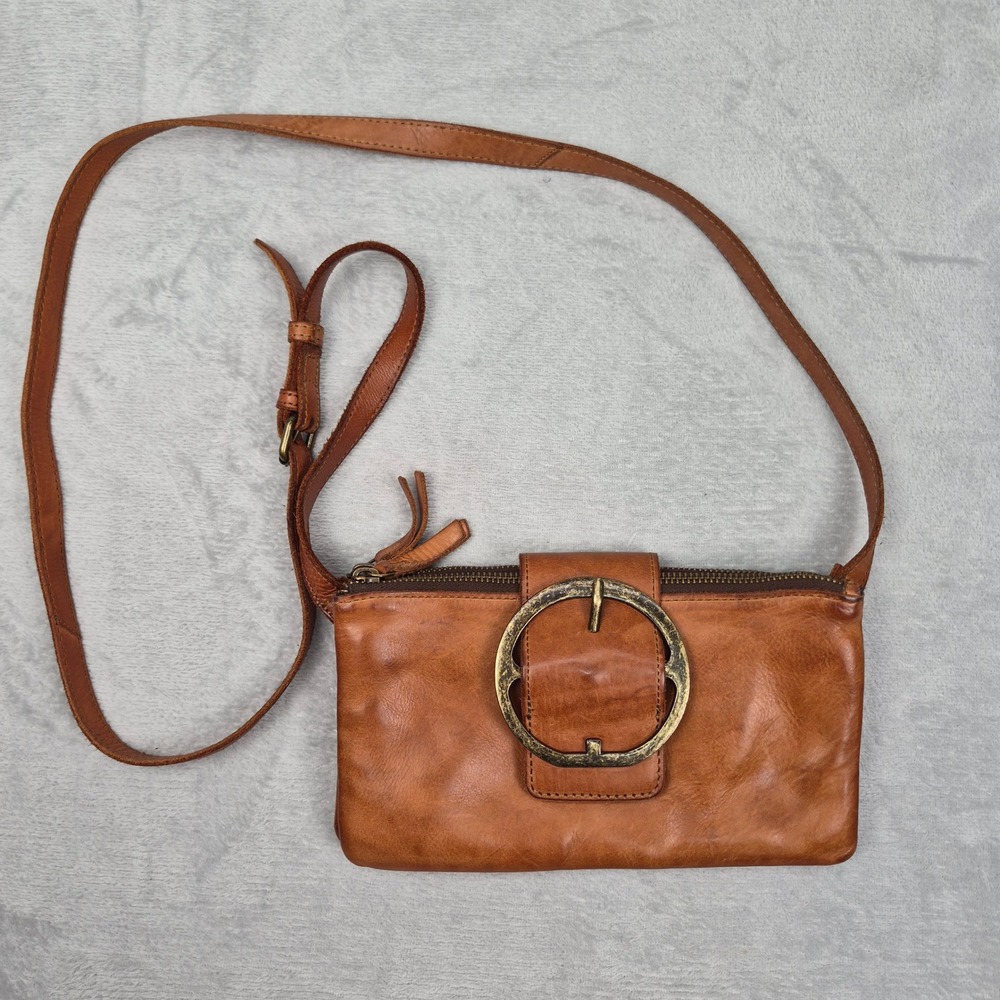 Harbour 2nd Cognac Leather Crossbody Bag Large Flap Buckle Anchor Brown Purse